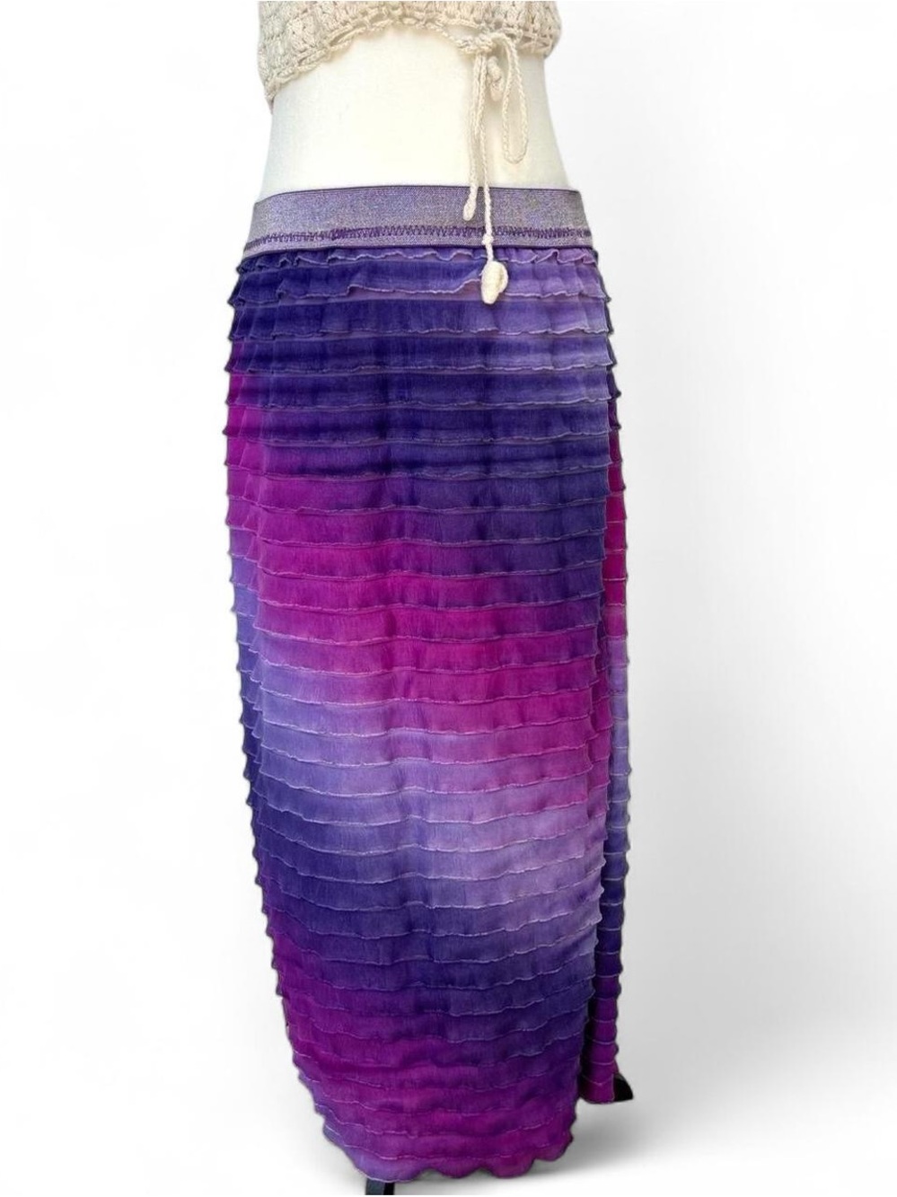 Purple Ombre Ruffle Maxi Skirt